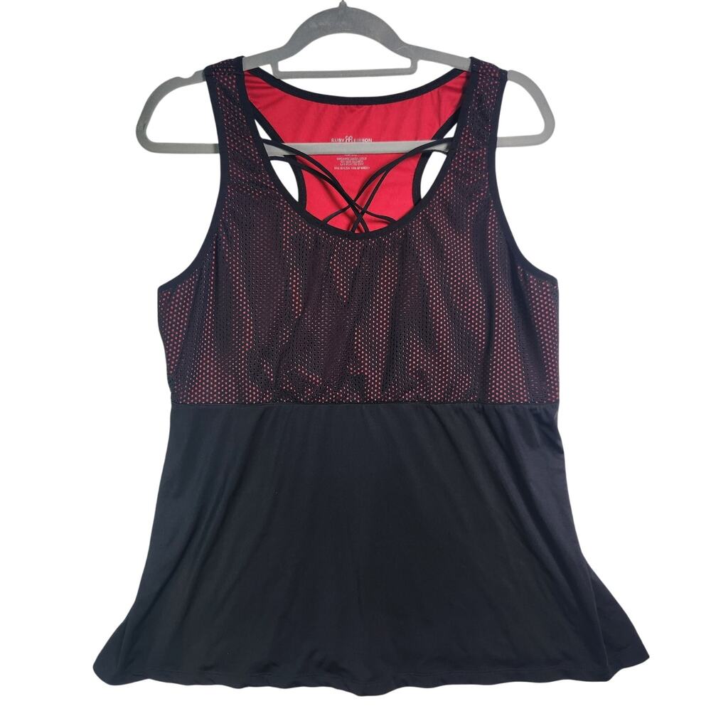 Ruby Ribbon Mesh Racerback Tank Top Atomic Red Black XXL Plus Size Fitness Gym